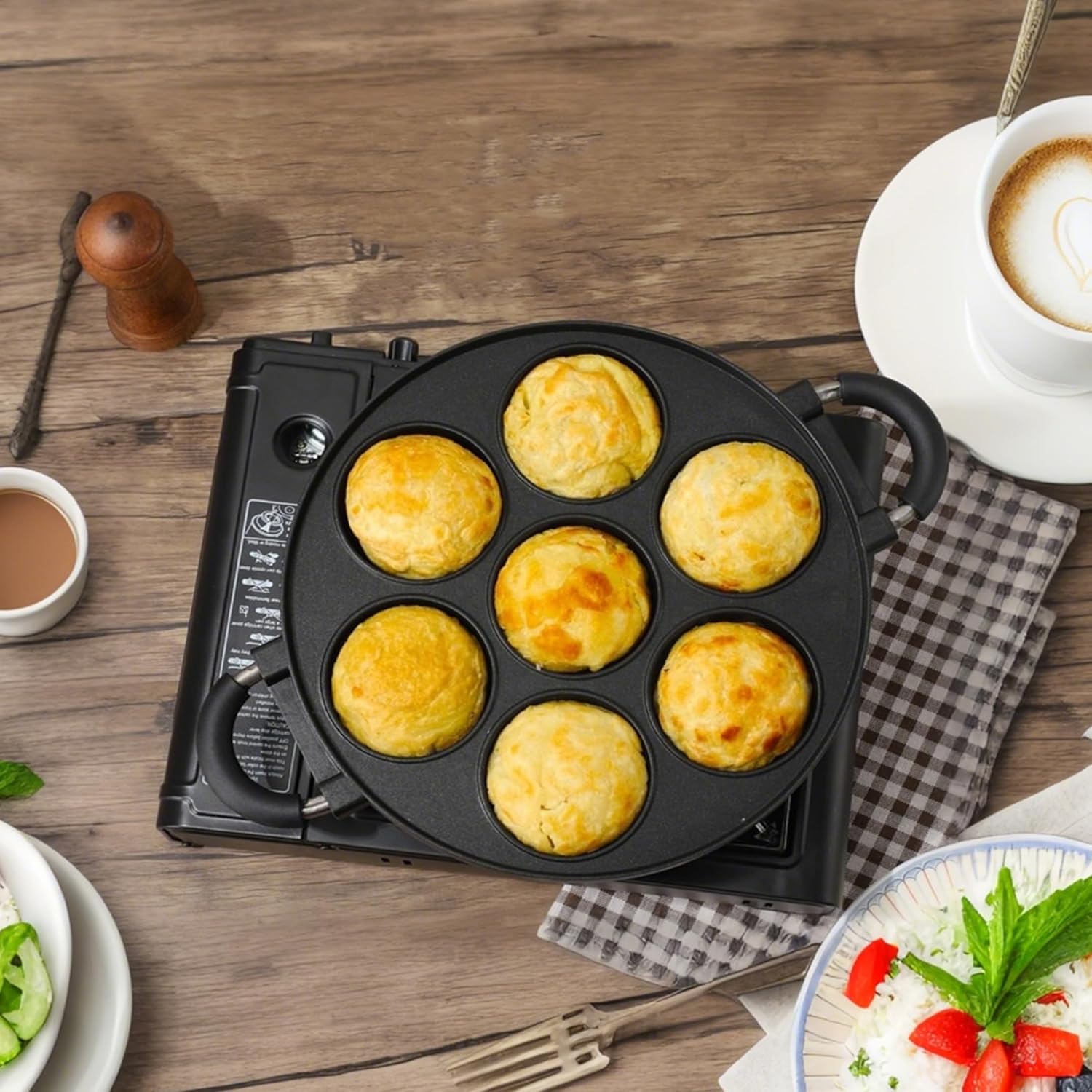 Cast Iron Aebleskiver Pan,Ebelskiver Pan,Takoyaki Pan,7-Hole Round Cake Pops Pan with Anti-Scald Handle,Takoyaki Maker for Danish Stuffed