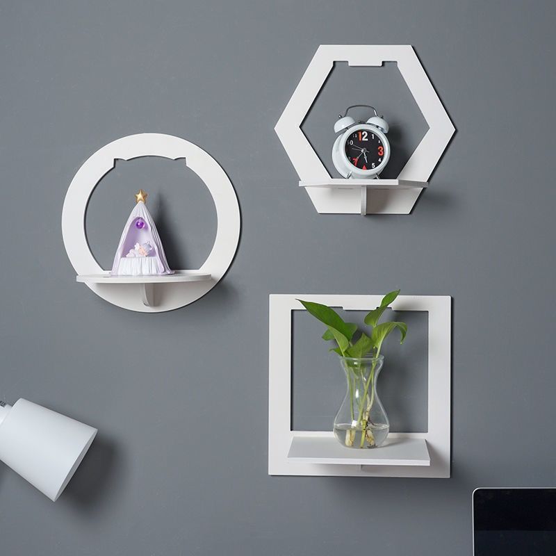 Floating Shelves Wall Mounted Set of 3 Honeycomb Shelves Wood Hexagonal - Rotundity - Square  Storage Hanging Shelves Farmhouse Wall Decor Floating Shelves for Bedroom Living Room Grey-White