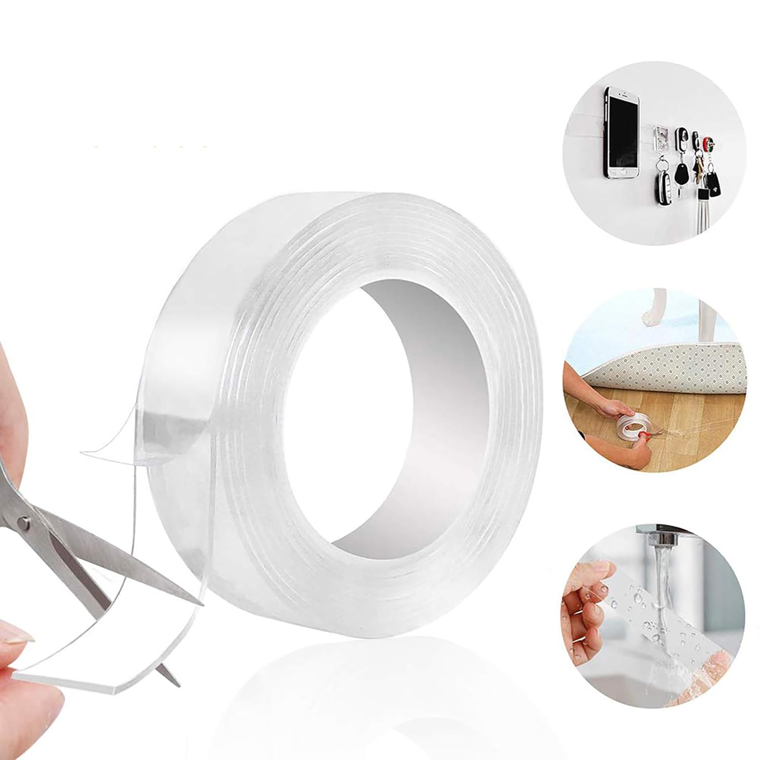 Nano Grip Tape Reusable Removable Washable Double Sided Sticky Strips Seamless Traceless Tape Adhesive Kitchen Holder (5M x 3 CM)