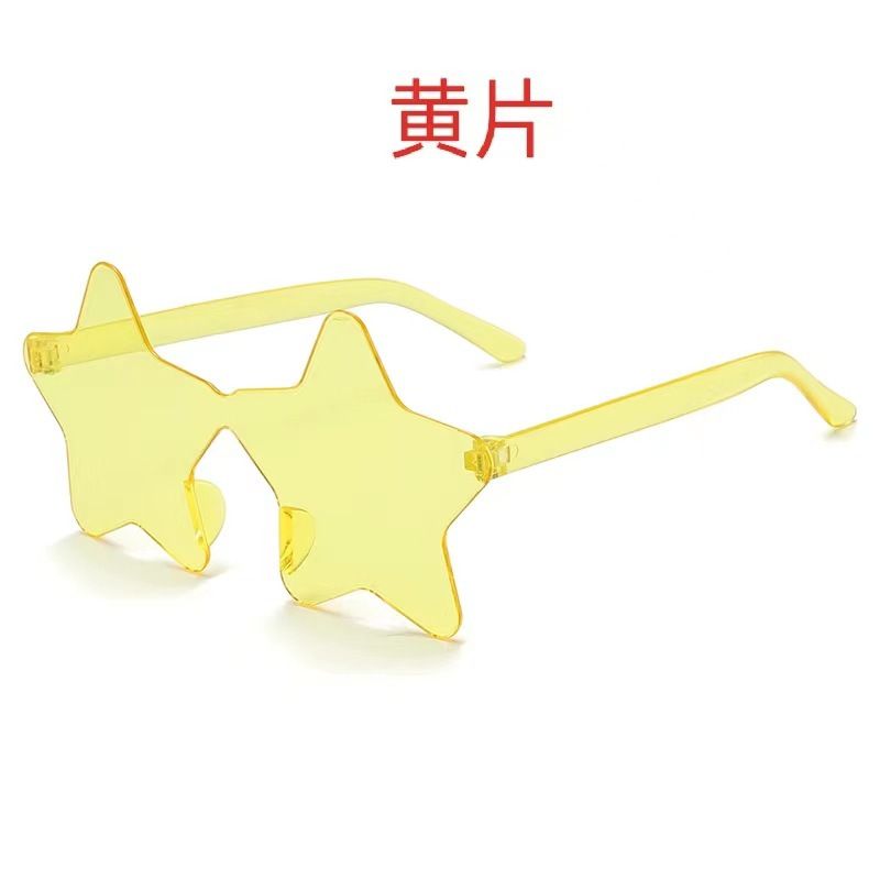 New personalized candy colored frameless star sunglasses for parties and parties, funny pentagram one-piece sunglasses