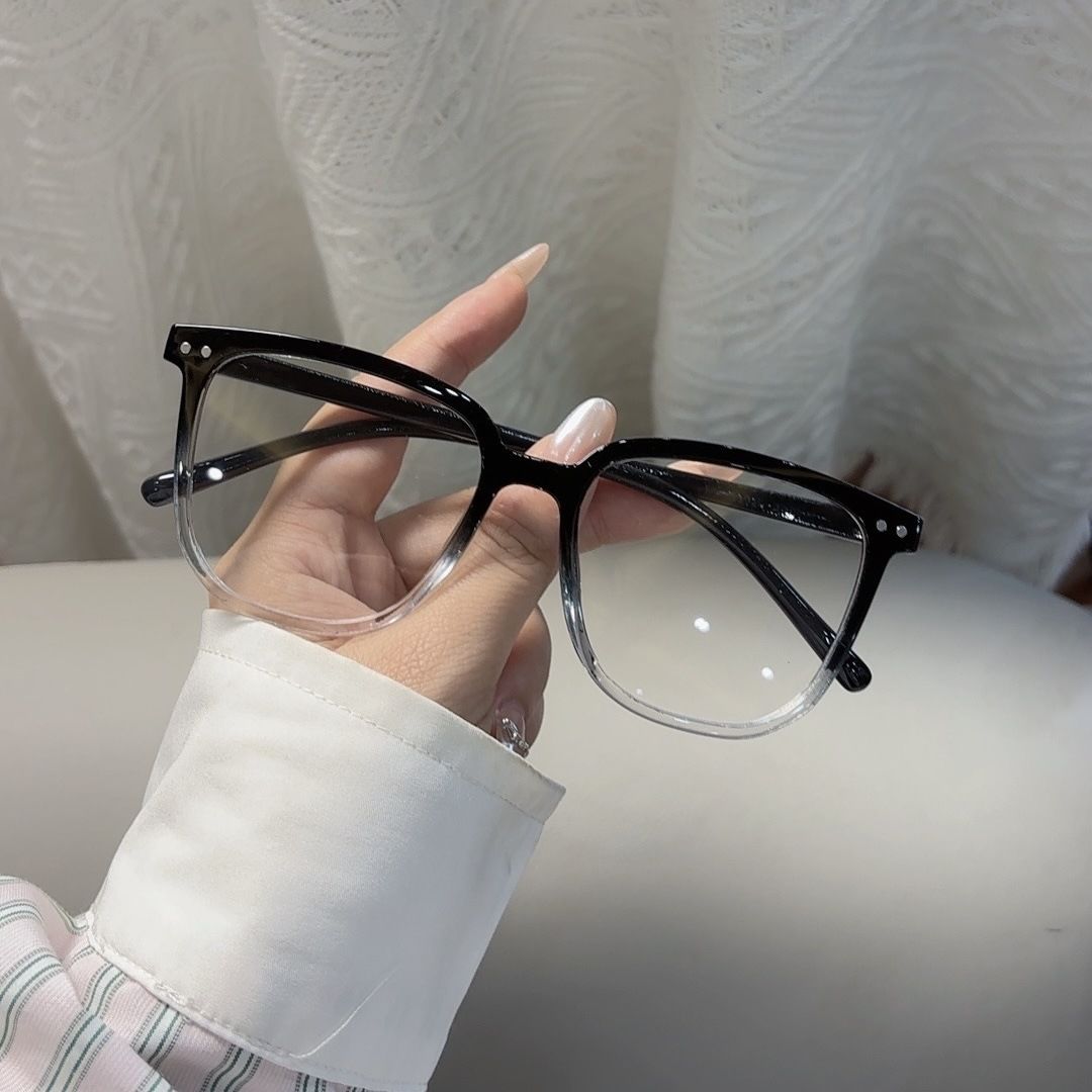 Transparent square-framed glasses for nearsightedness, unisex, flat lenses, large round face, anti-radiation, slimming, blue light protection, plastic frames