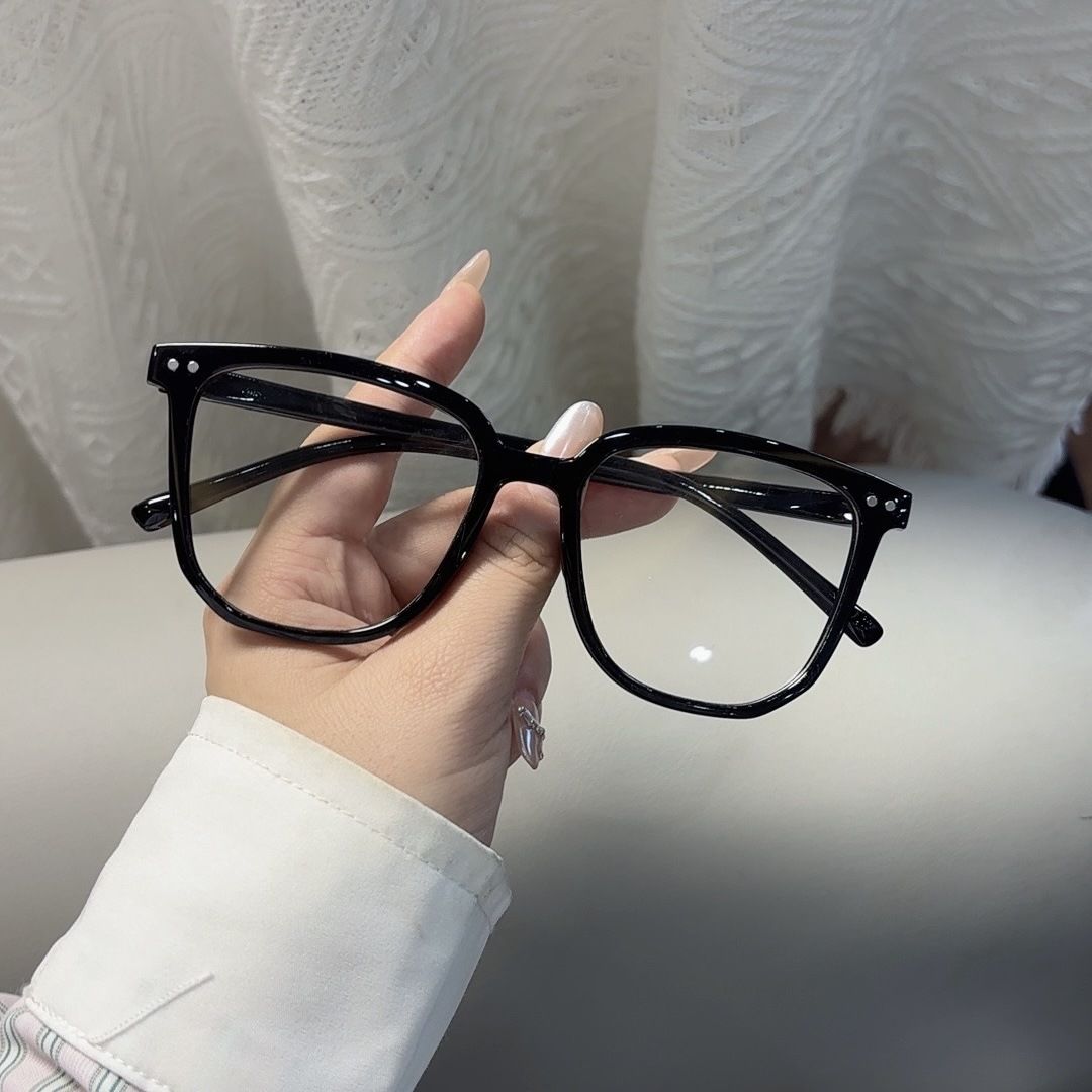 Transparent square-framed glasses for nearsightedness, unisex, flat lenses, large round face, anti-radiation, slimming, blue light protection, plastic frames