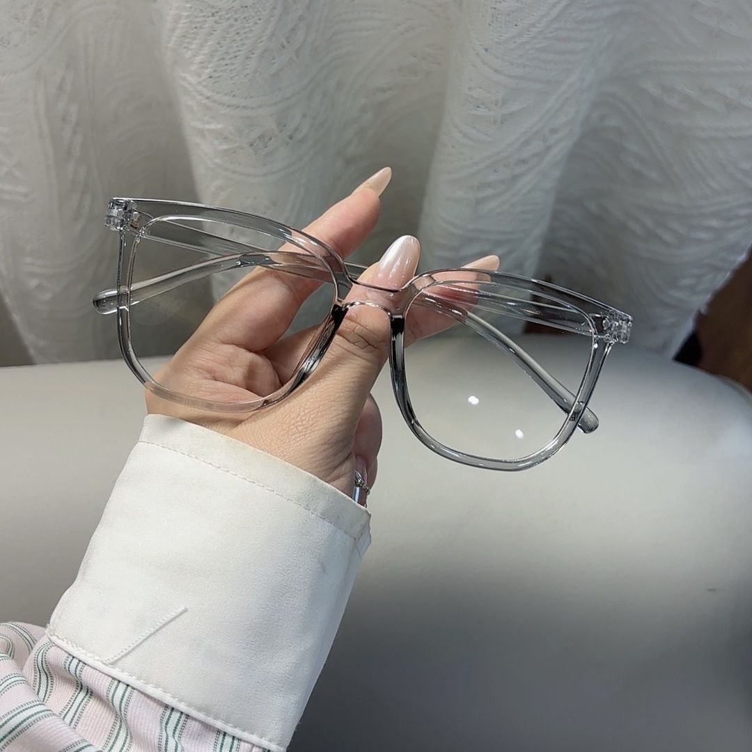 Transparent square-framed glasses for nearsightedness, unisex, flat lenses, large round face, anti-radiation, slimming, blue light protection, plastic frames