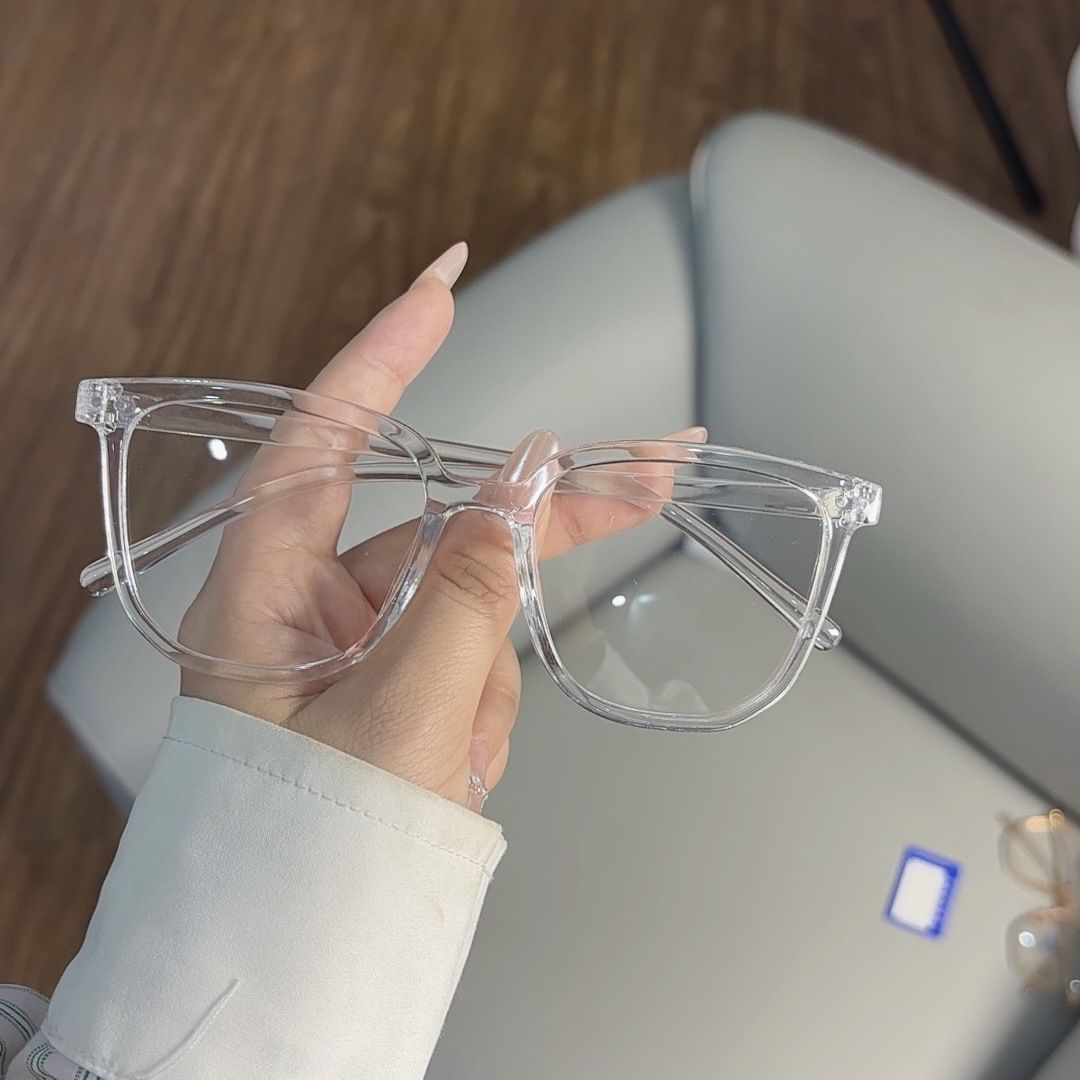Transparent square-framed glasses for nearsightedness, unisex, flat lenses, large round face, anti-radiation, slimming, blue light protection, plastic frames