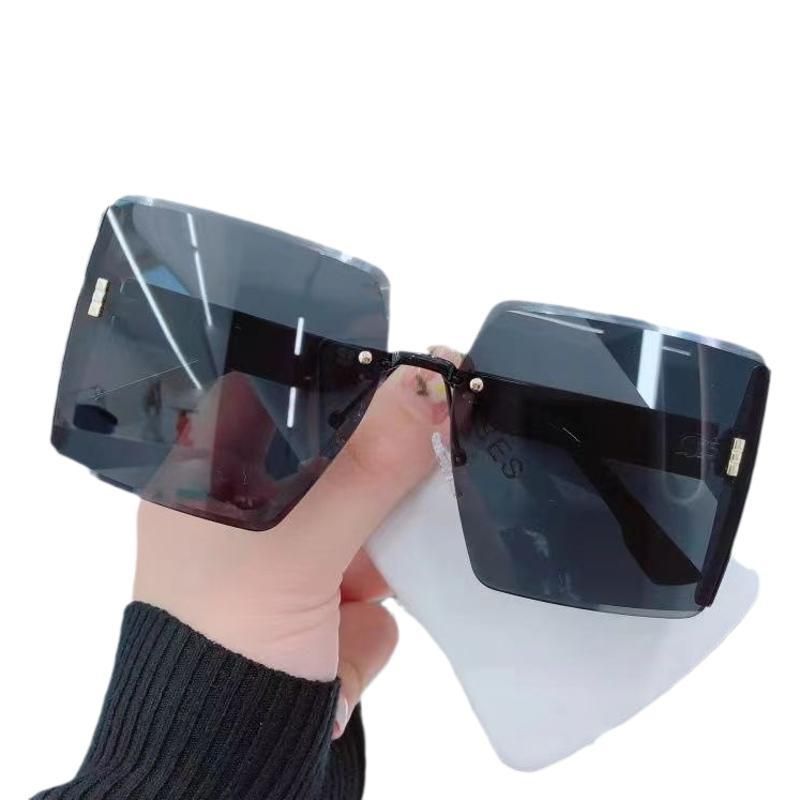 High end square frameless cut edge sunglasses, internet famous personality, trendy cool sunglasses, women's big face, slimming fashion glasses