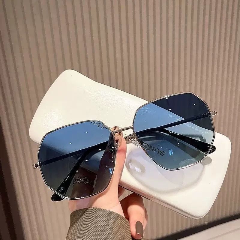New Transparent Blue Versatile Sunglasses Polygonal Korean Edition Showing Body Weight Beauty Artifact for Men and Women Cross border