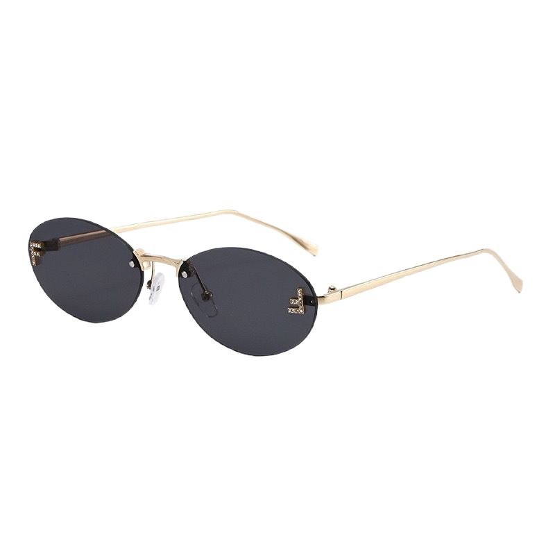 New letter F frameless sunglasses with diamond inlaid oval frame fashion sunglasses European and American trend small frame decoration sunscreen glasses