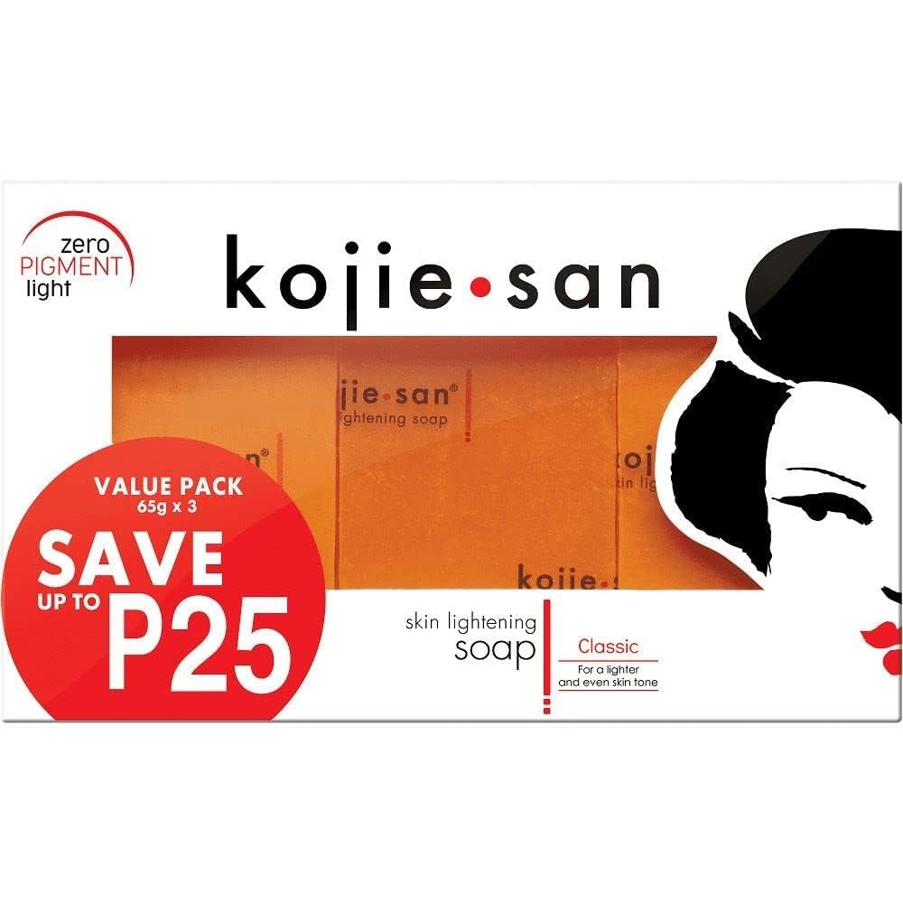 3 Packs Kojie San Original Kojic Acid Skin brightening & Lightening Soap for Men and Women orange flavour (65g Bars- Pack of 3) Philippines Imported  Dermatologically Tested Paraben Free