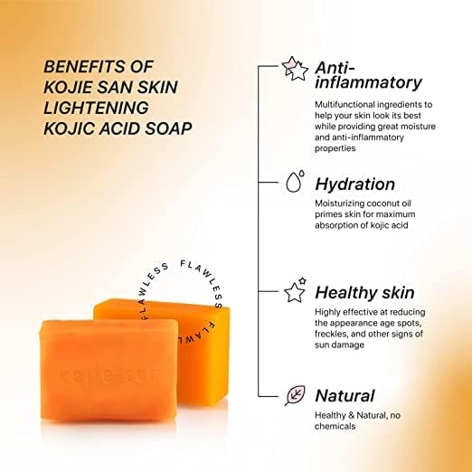 3 Packs Kojie San Original Kojic Acid Skin brightening & Lightening Soap for Men and Women orange flavour (65g Bars- Pack of 3) Philippines Imported  Dermatologically Tested Paraben Free