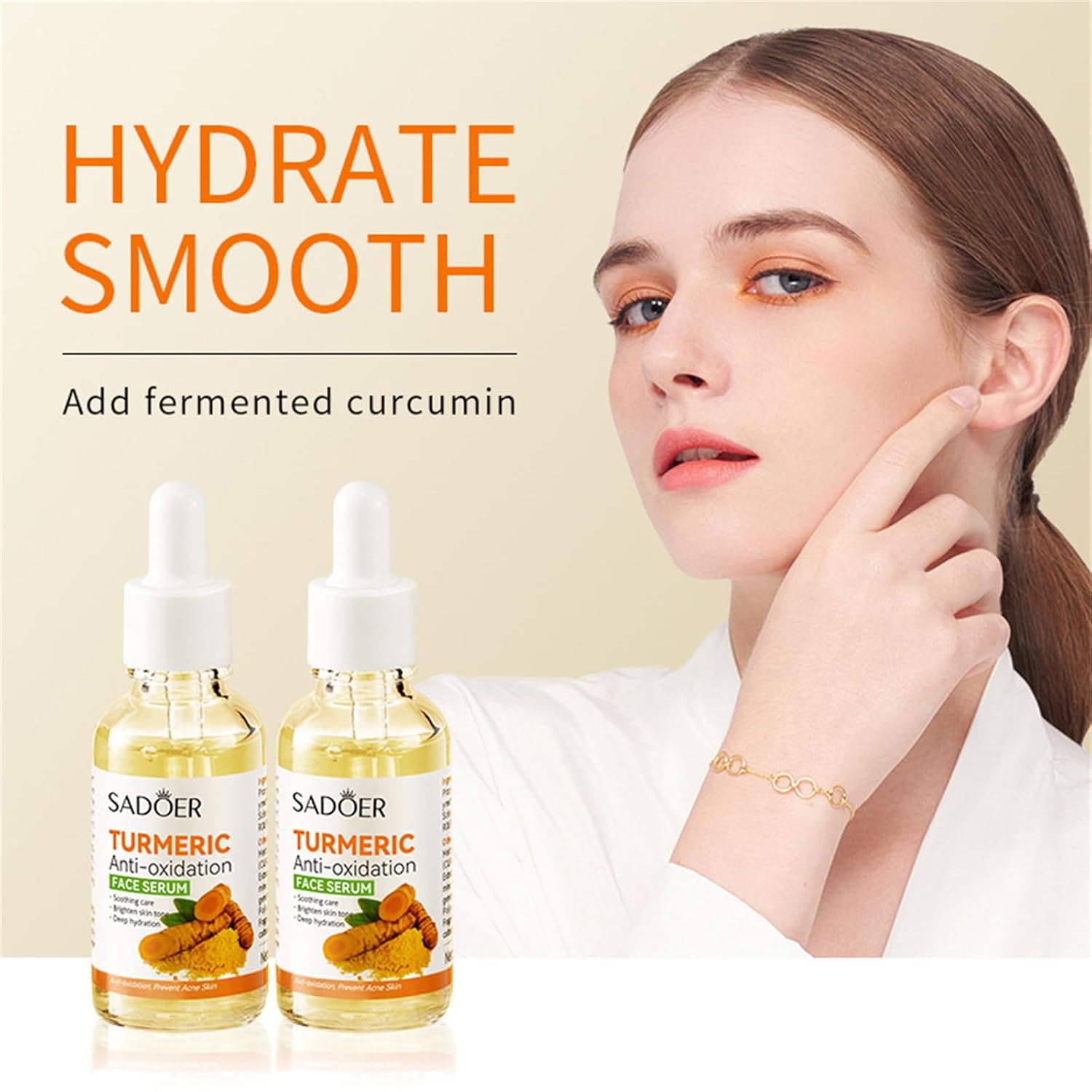 3 Packs Sadoer Turmeric Soap Bar + Serum + Cream Skin Care for Shower, Smoothing and Cleanses Skin Face Wash Soap Face Serum, Face Wash Oily Skin Bar Soap for Face and Body (Serum Soap Set)