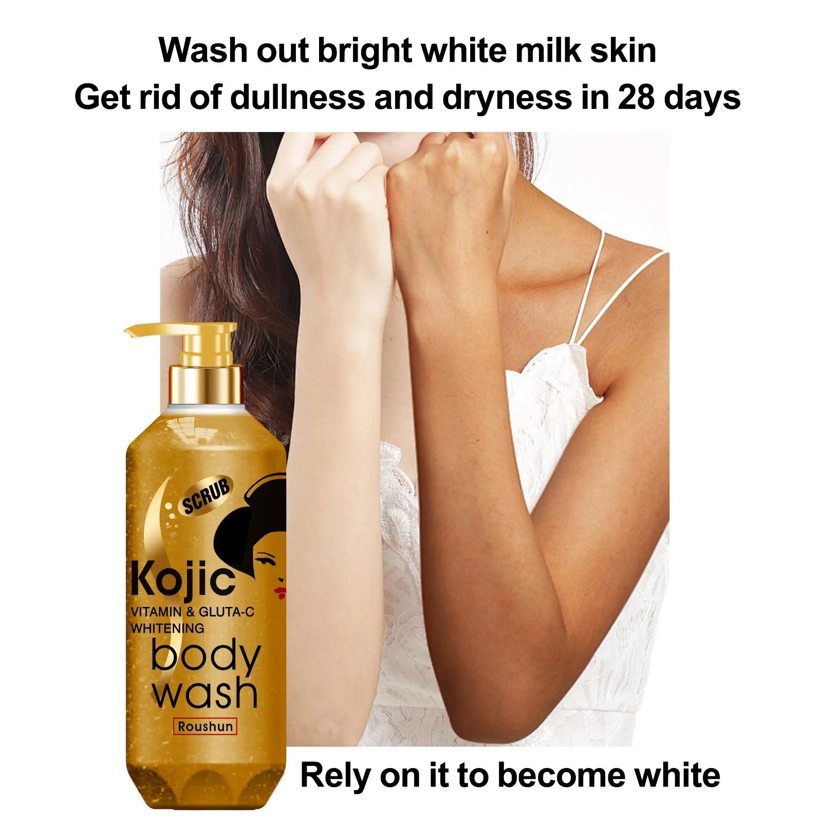 ROUSHUN Body Wash Kojic Vitamin C & GLUTA-C Whitening Body Wash Removes Acnes Clear Pimples Cleans and Hydrates Glow and Shine Kojic Scrub Shower Cream 1000 ml Body Washe