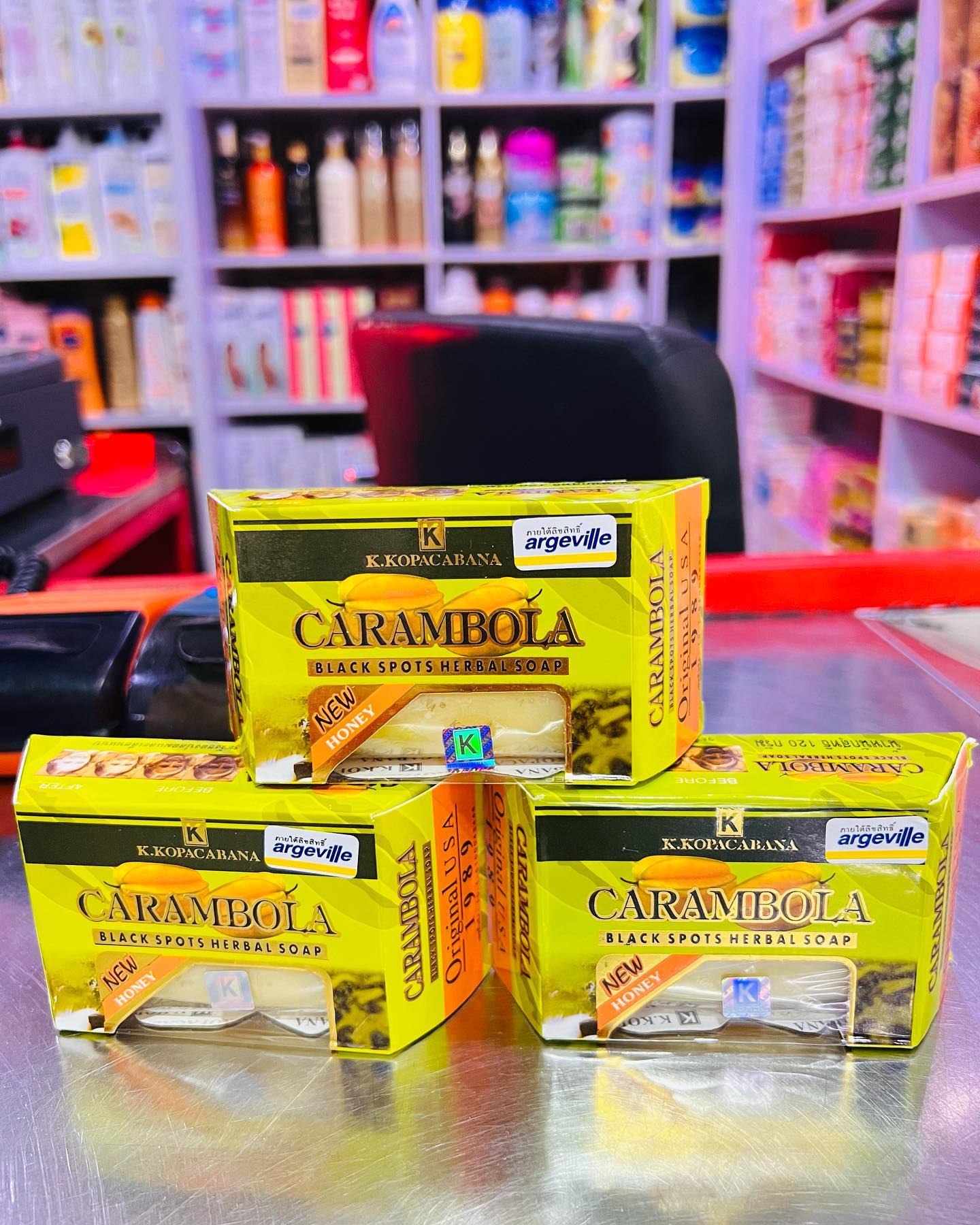 4 Packs Carambola Black Spots Herbal Soap With Honey for Removing Pimples & Blackheads Cleansing Nourishing Bar Bathing Organic Anti Ageing Full Body Natural Deep Cleaning Fruit  Fragrance 120g