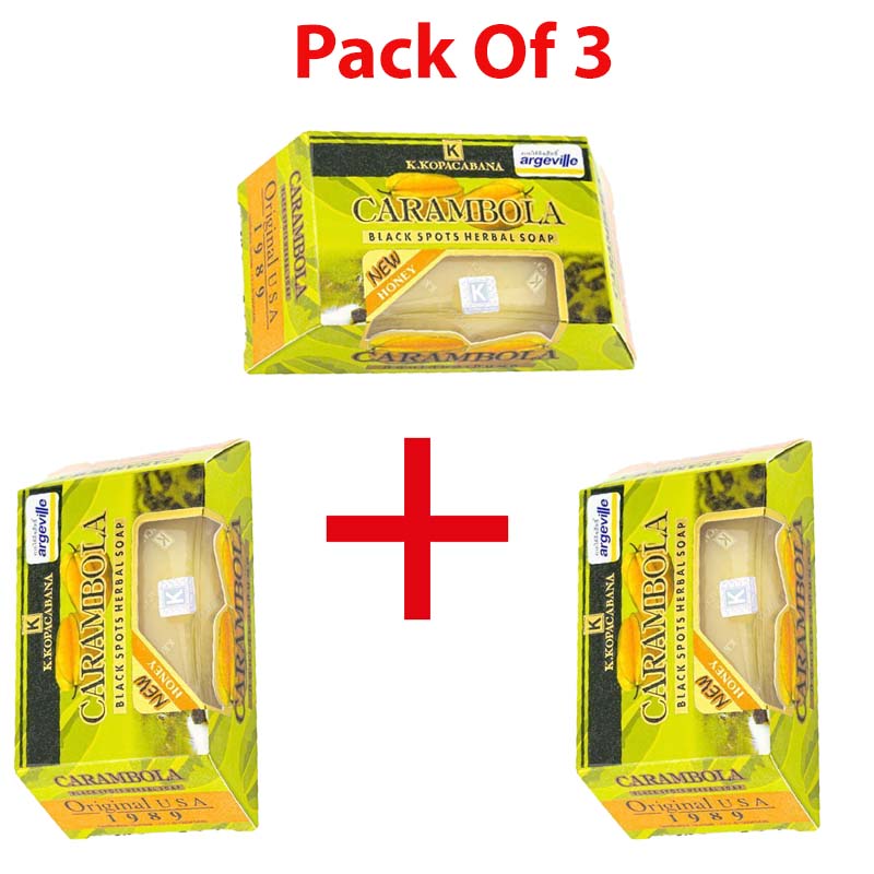 3 Packs Carambola Black Spots Herbal Soap With Honey for Removing Pimples & Blackheads Cleansing Nourishing Bar Bathing Organic Anti Ageing Full Body Natural Deep Cleaning Fruit  Fragrance 120g