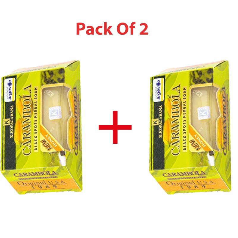 2 Packs Carambola Black Spots Herbal Soap With Honey for Removing Pimples & Blackheads Cleansing Nourishing Bar Bathing Organic Anti Ageing Full Body Natural Deep Cleaning Fruit  Fragrance 120g X 2