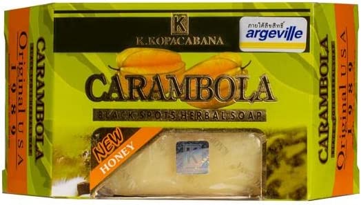 2 Packs Carambola Black Spots Herbal Soap With Honey for Removing Pimples & Blackheads Cleansing Nourishing Bar Bathing Organic Anti Ageing Full Body Natural Deep Cleaning Fruit  Fragrance 120g X 2
