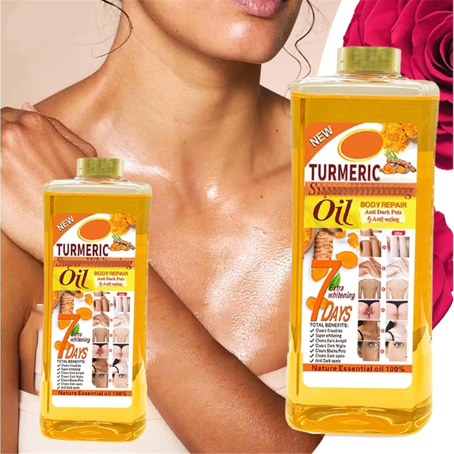 Veet Gold Turmeric Oil 200ml Super Whitening Skin Repair Anti-Aging Removes Wrinkles Dark Spots & Smooths Clears Knuckles Premium Organic Exfoliating Body Oil