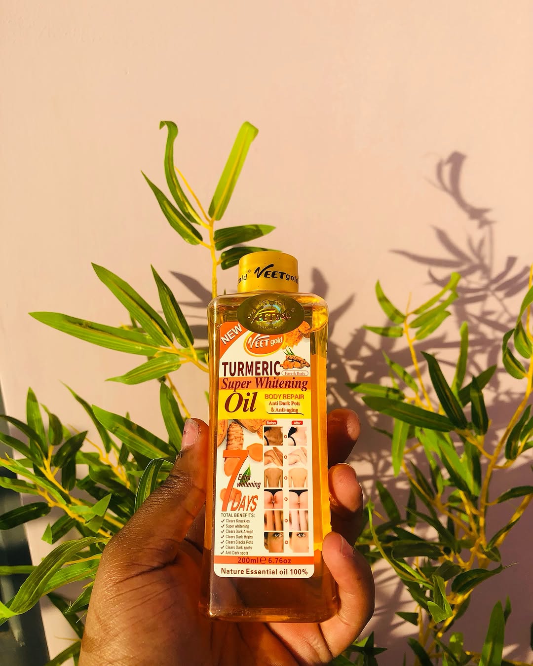 Veet Gold Turmeric Oil 200ml Super Whitening Skin Repair Anti-Aging Removes Wrinkles Dark Spots & Smooths Clears Knuckles Premium Organic Exfoliating Body Oil