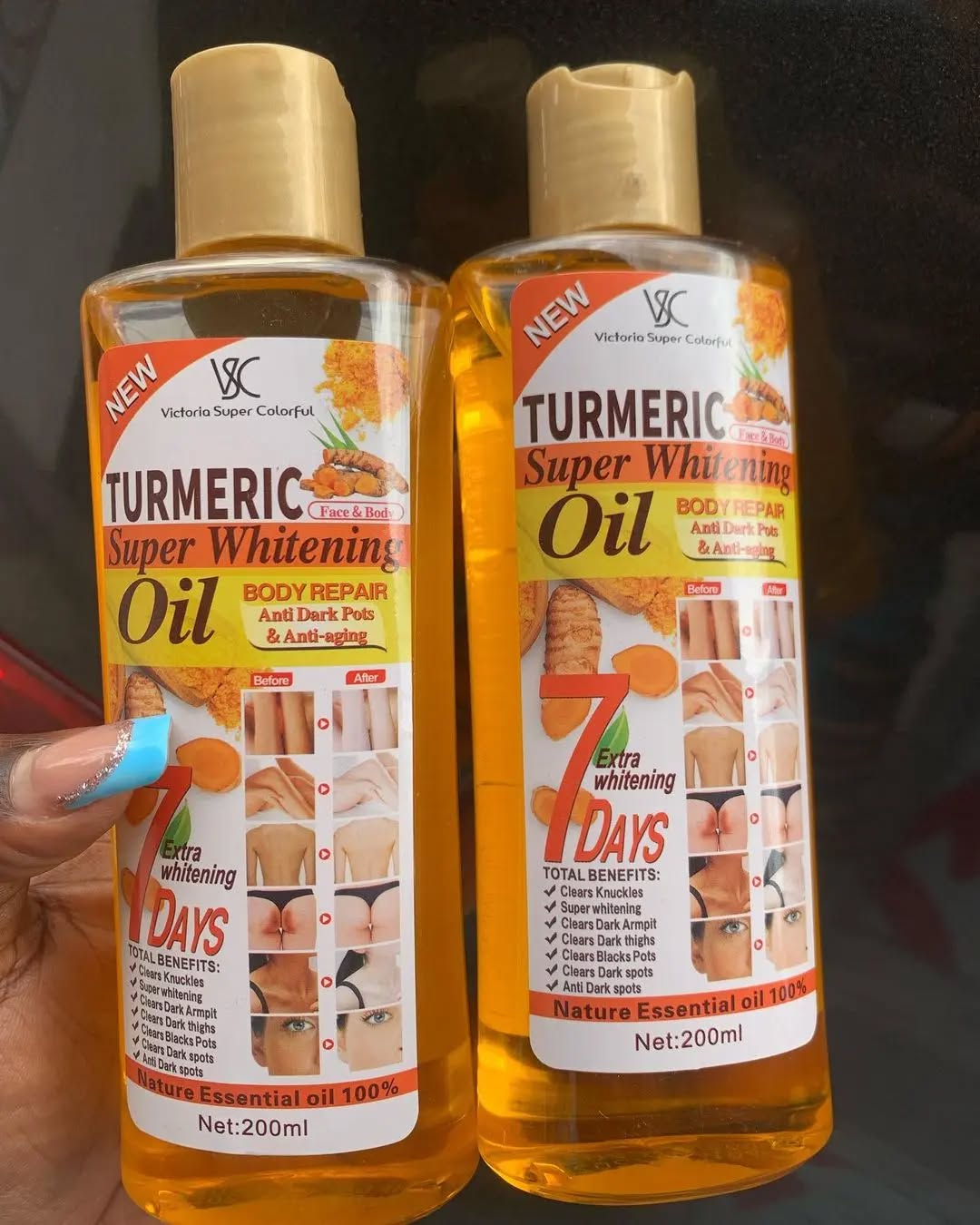 Veet Gold Turmeric Oil 200ml Super Whitening Skin Repair Anti-Aging Removes Wrinkles Dark Spots & Smooths Clears Knuckles Premium Organic Exfoliating Body Oil