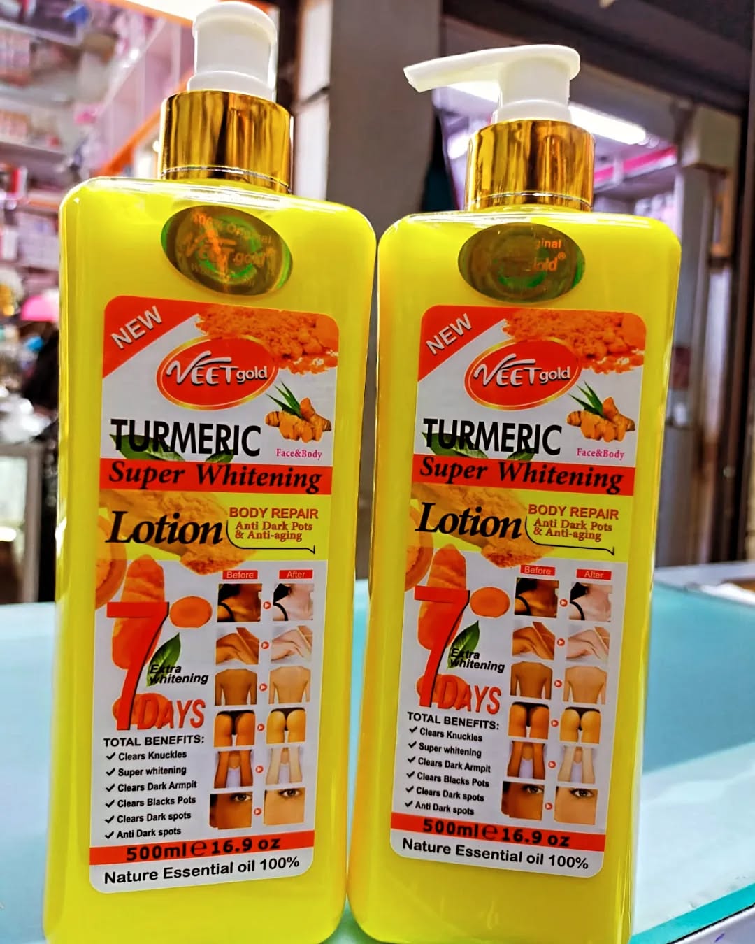 Veetgold Turmeric Body Lotion 500ml Super Whitening Skin Repair Anti-Aging Removes Wrinkles Dark Spots & Smooths Clears Knuckles Super Whitening Clears Dark Armpits Clears Dark Spots