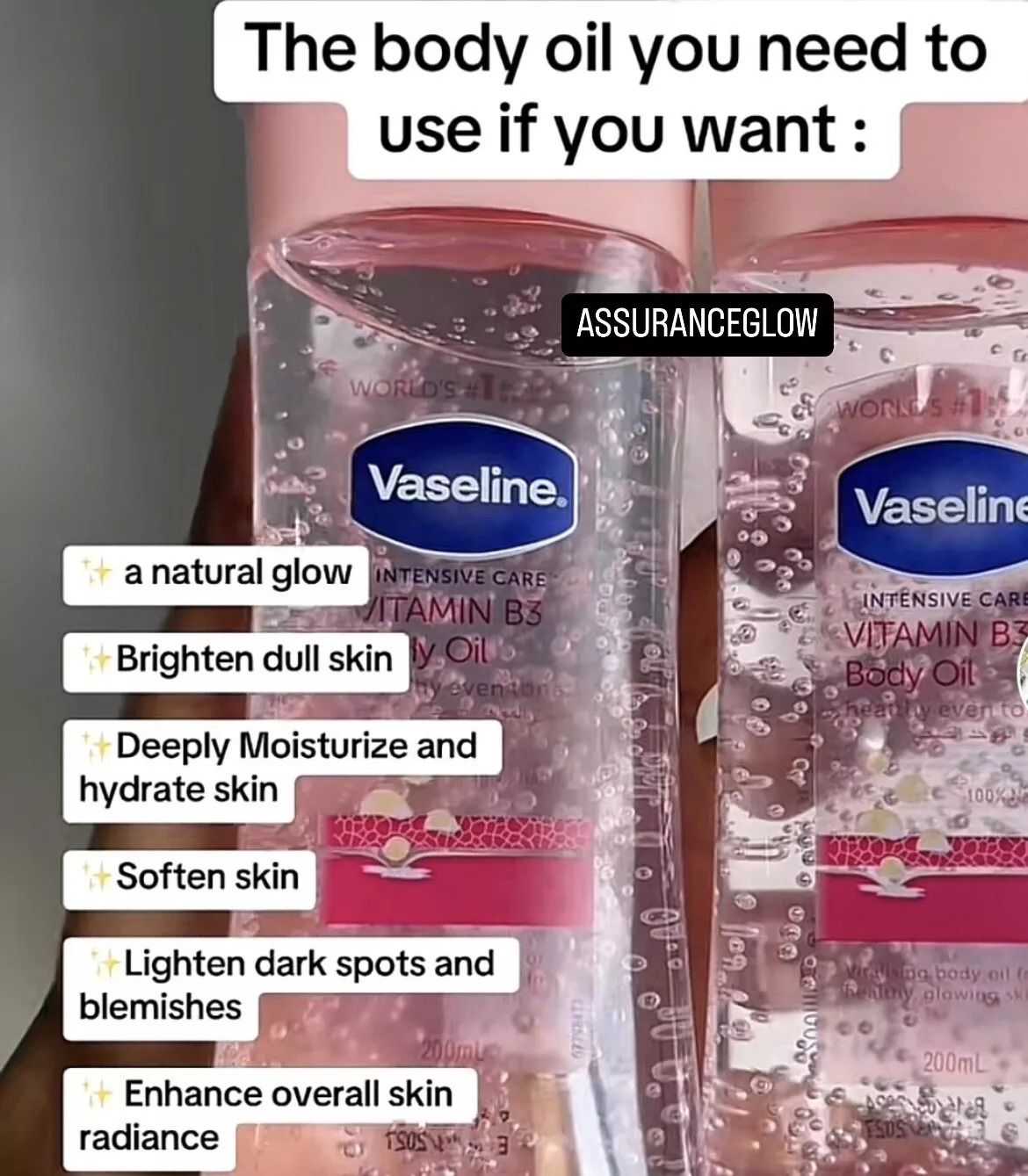 2 Packs Vaseline Daily Brightening Even Tone Body Lotion 400ml + 200ml  Oil for Glowing Skin, with Vitamin B3 & Triple Sunscreens-For Radiant Looking Skin in 2 Weeks Vaseline Body Lotion Vaseline Oil