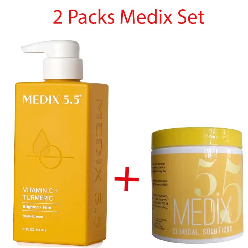 2 Packs Medix 5.5 Lotion + Cream  VITAMIN C, GINGER & GINSENG BODY CREAM Anti-Aging, & Anti-Dark Spots Firming & Brightening Body Cream Moisturizes Removes Wrinkles & Dark Spots 500ml Body Creams