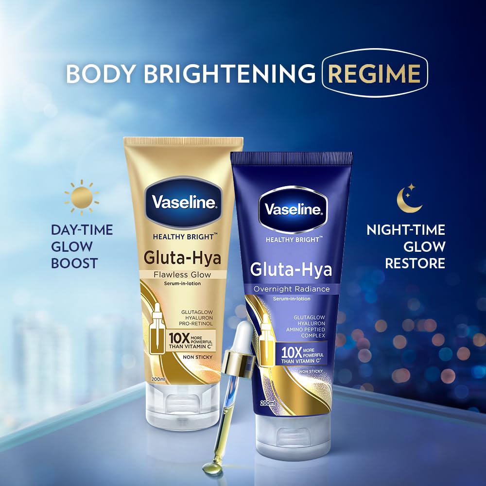 3 Packs Vaseline Set Daily Brightening Even Tone Body Lotion + Overnight Serum + Vaseline Body Oil for Glowing Skin, with Vitamin B3 - 400ml For Radiant Looking Skin in 2 Weeks Vaseline Body Lotion