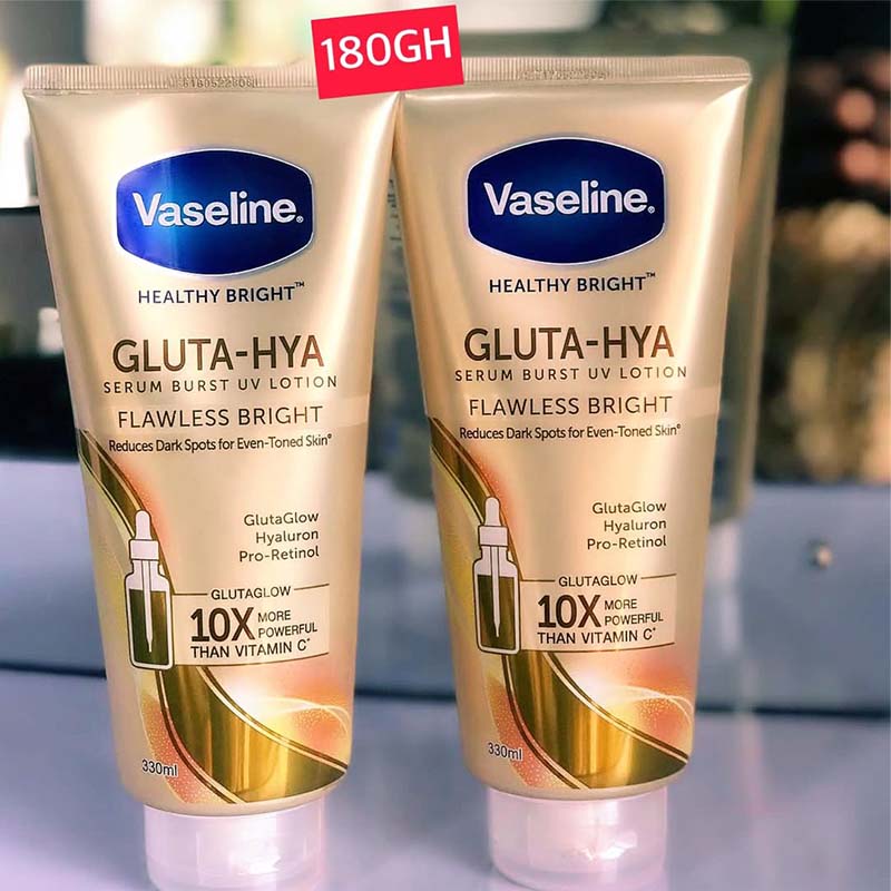 Vaseline Gluta-Hya Serum Burst Lotion Flawless Bright 330 ml – Brightening Body Lotion with GlutaGlow, Hyaluron & Pro-Retinol, 10x More Powerful Than Vitamin C + UV Filters for Radiant Even-Tone Skin