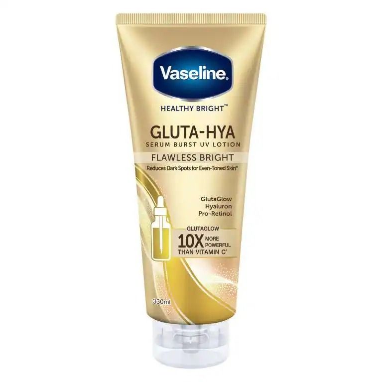 Vaseline Gluta-Hya Serum Burst Lotion Flawless Bright 330 ml – Brightening Body Lotion with GlutaGlow, Hyaluron & Pro-Retinol, 10x More Powerful Than Vitamin C + UV Filters for Radiant Even-Tone Skin