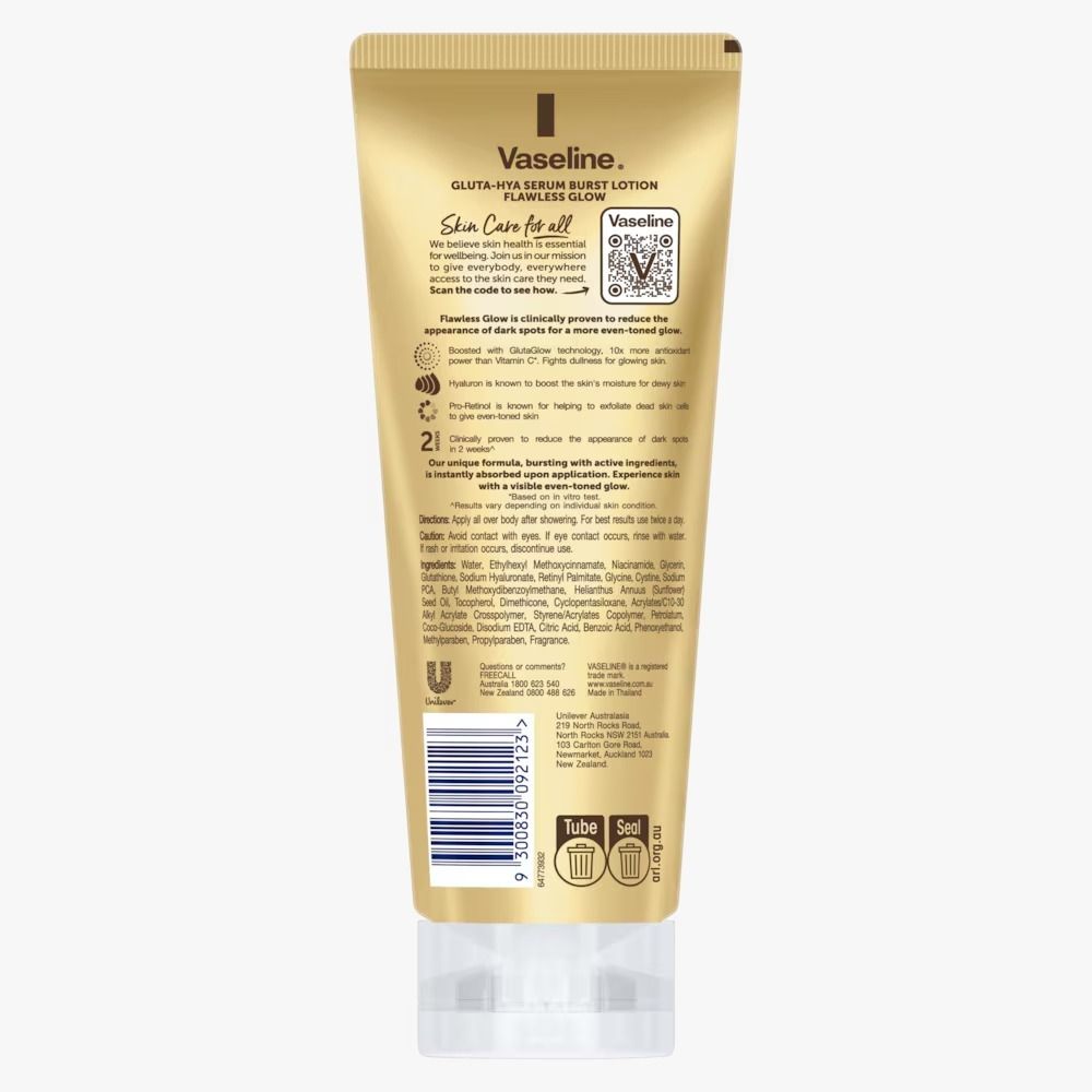 Vaseline Gluta-Hya Serum Burst Lotion Flawless Bright 330 ml – Brightening Body Lotion with GlutaGlow, Hyaluron & Pro-Retinol, 10x More Powerful Than Vitamin C + UV Filters for Radiant Even-Tone Skin