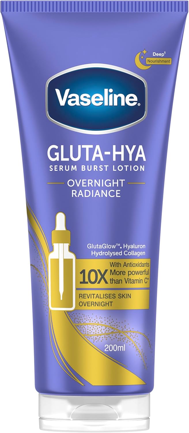 Vaseline Gluta-Hya Serum Burst Lotion Ovenight Radiance 300ml – Brightening Body Lotion with GlutaGlow, Hyaluron & Pro-Retinol, 10x More Powerful Than Vitamin C + UV Filters for Radiant Even-Tone Skin