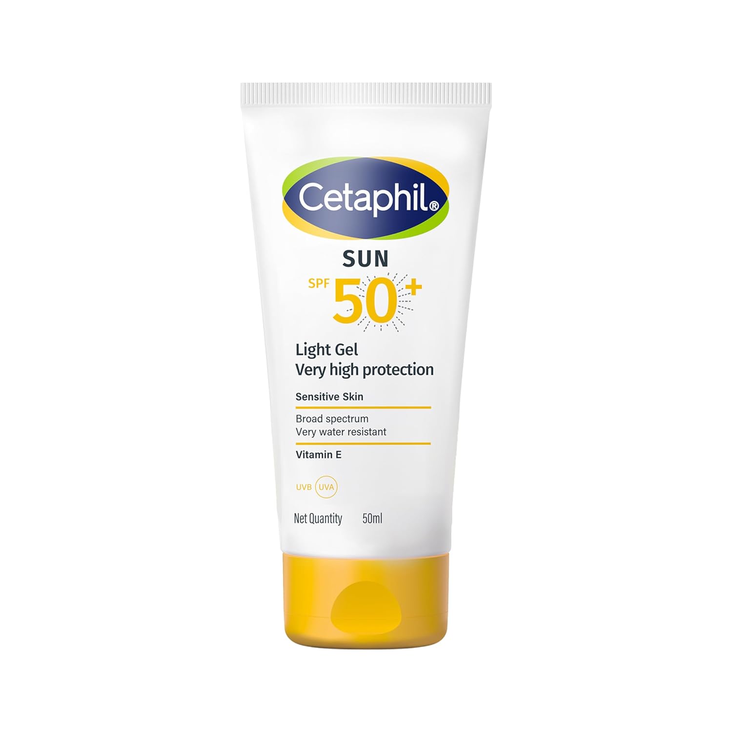 Cetaphil Sun SPF 50+ Light Gel 50ml | Very High Protection Broad Spectrum Sunscreen, Water Resistant, Vitamin E, Oil-Free Lightweight Gel for Sensitive Skin Face & Body