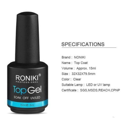 Roniki Professional Top Gel Nail Polish Clear Top Coat 15ml UV LED Soak Off Long Lasting Glossy Nail Art Gel Sealant No Wipe Finish Manicure Protection Gel Polish for Salon Home Nail Art