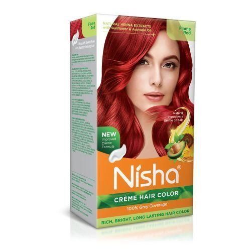 Nisha Creme Hair Color Flame Red Permanent Hair Dye With Natural Henna Extract Sunflower & Avocado Oil 100% Grey Coverage Long Lasting Bright Red Hair Colour Kit For Women & Men Ammonia Free