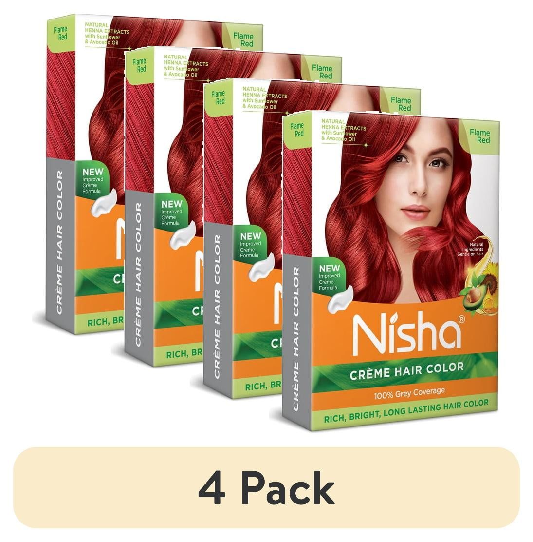 Nisha Creme Hair Color Flame Red Permanent Hair Dye With Natural Henna Extract Sunflower & Avocado Oil 100% Grey Coverage Long Lasting Bright Red Hair Colour Kit For Women & Men Ammonia Free