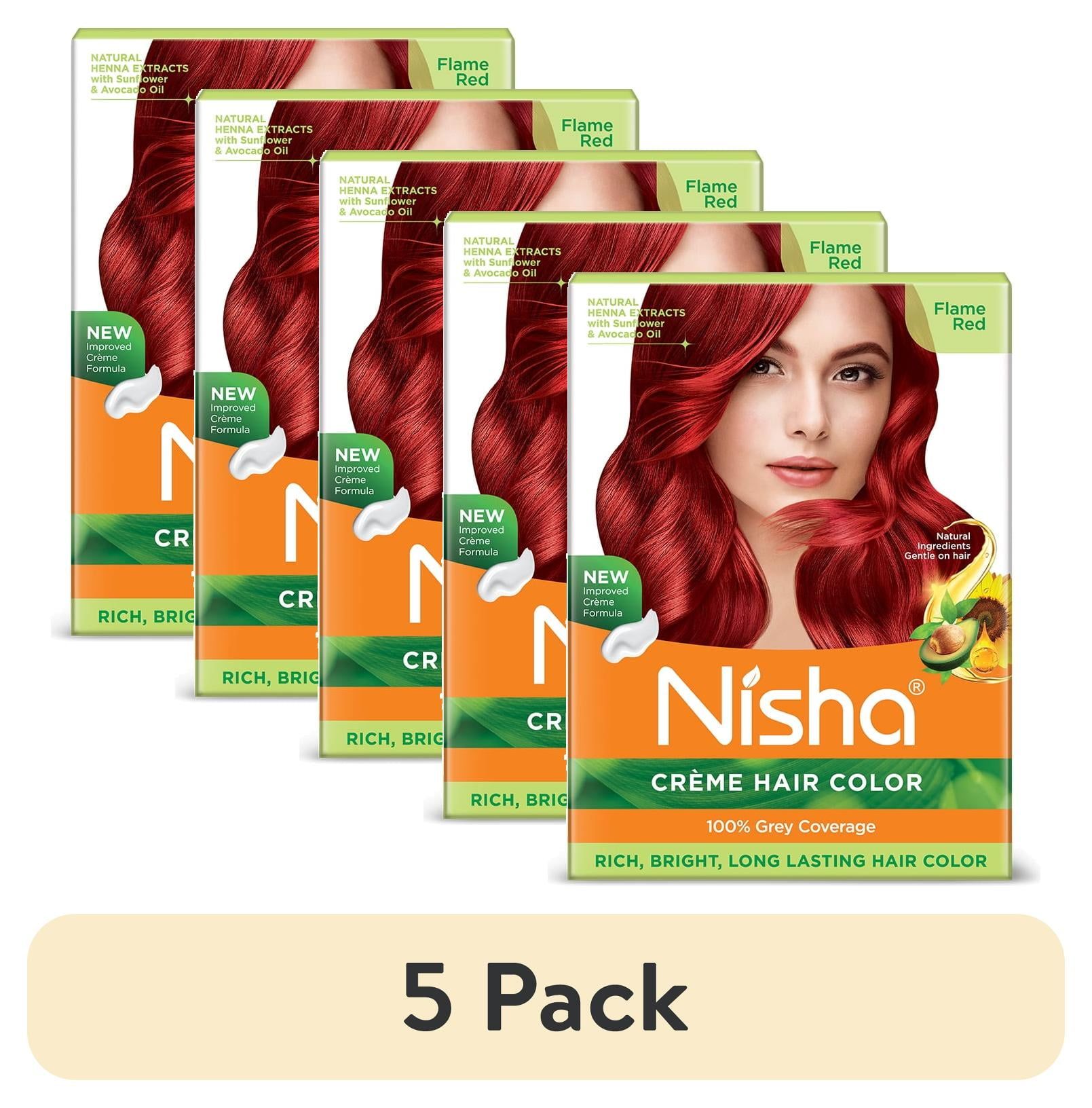 Nisha Creme Hair Color Flame Red Permanent Hair Dye With Natural Henna Extract Sunflower & Avocado Oil 100% Grey Coverage Long Lasting Bright Red Hair Colour Kit For Women & Men Ammonia Free