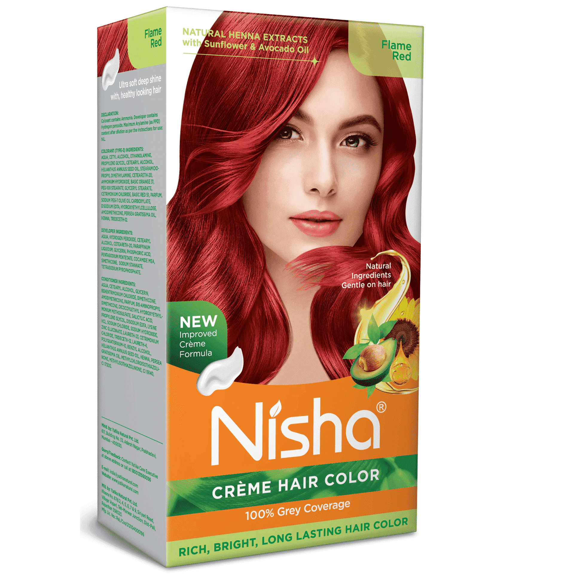 Nisha Creme Hair Color Flame Red Permanent Hair Dye With Natural Henna Extract Sunflower & Avocado Oil 100% Grey Coverage Long Lasting Bright Red Hair Colour Kit For Women & Men Ammonia Free