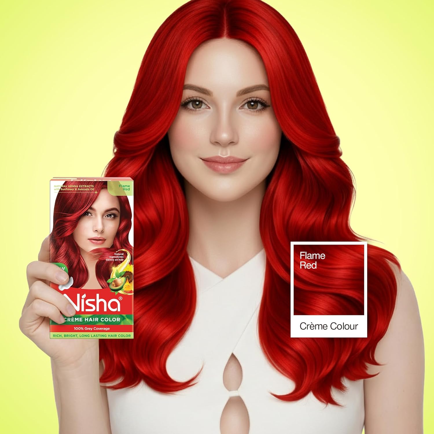 Nisha Creme Hair Color Flame Red Permanent Hair Dye With Natural Henna Extract Sunflower & Avocado Oil 100% Grey Coverage Long Lasting Bright Red Hair Colour Kit For Women & Men Ammonia Free
