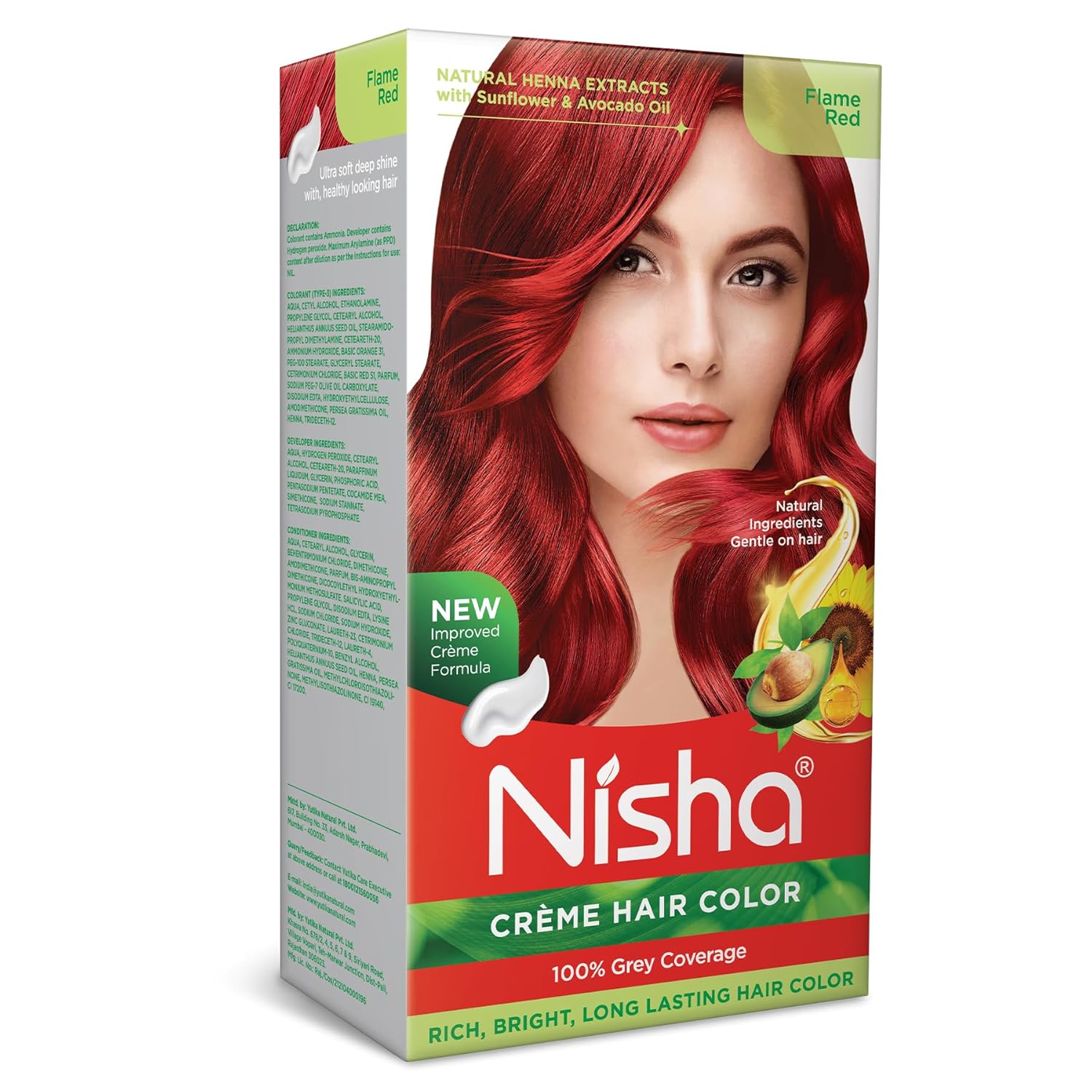 Nisha Creme Hair Color Flame Red Permanent Hair Dye With Natural Henna Extract Sunflower & Avocado Oil 100% Grey Coverage Long Lasting Bright Red Hair Colour Kit For Women & Men Ammonia Free