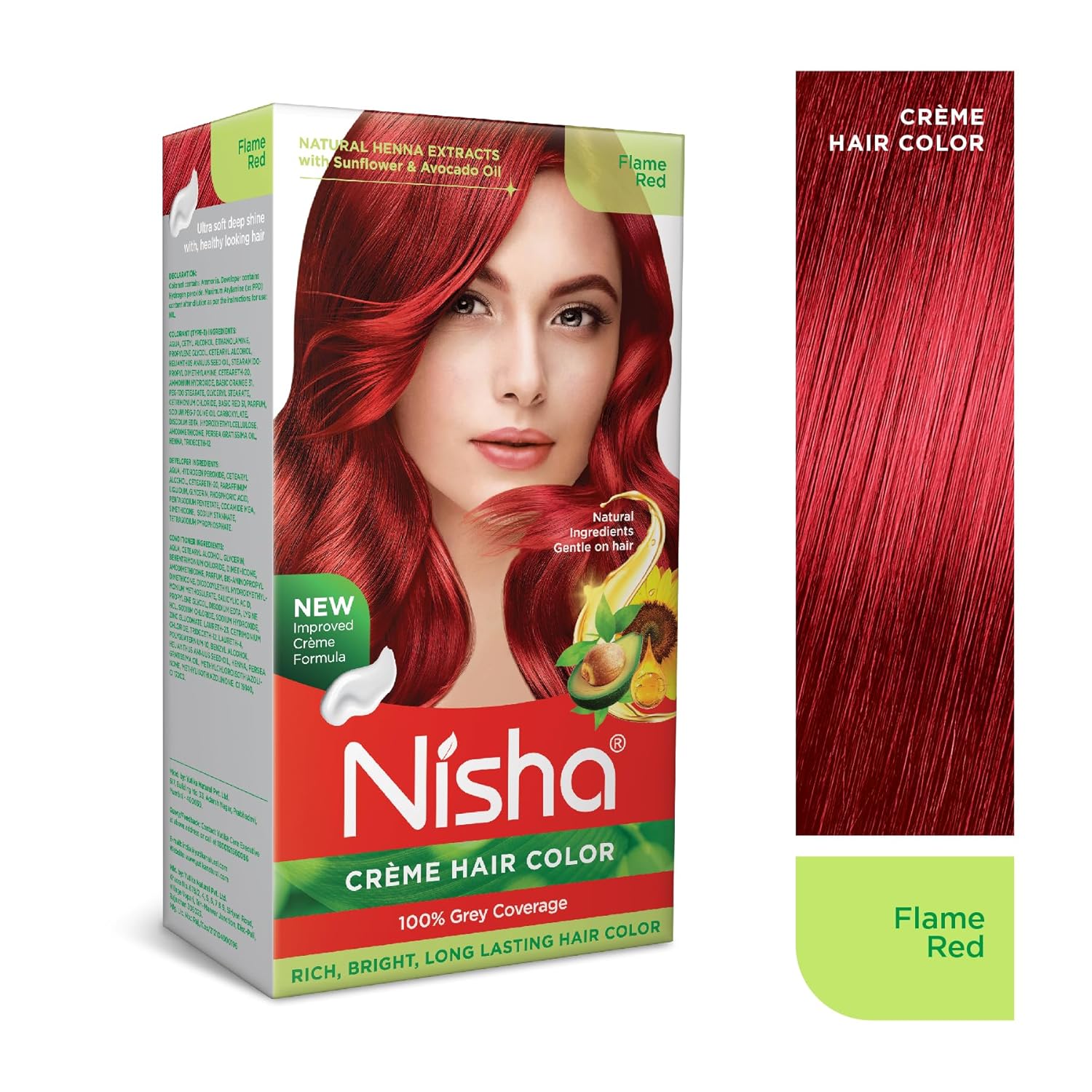 Nisha Creme Hair Color Flame Red Permanent Hair Dye With Natural Henna Extract Sunflower & Avocado Oil 100% Grey Coverage Long Lasting Bright Red Hair Colour Kit For Women & Men Ammonia Free