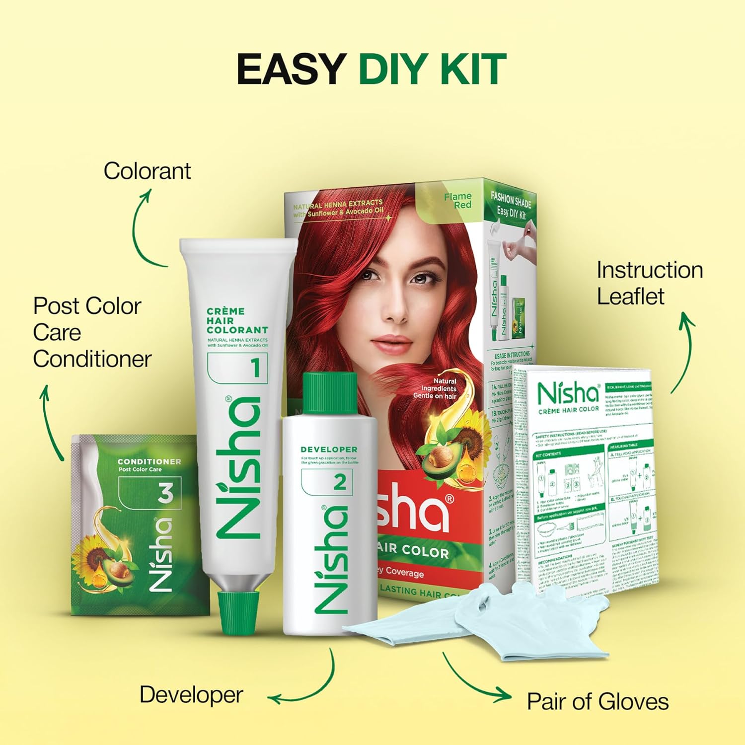 Nisha Creme Hair Color Flame Red Permanent Hair Dye With Natural Henna Extract Sunflower & Avocado Oil 100% Grey Coverage Long Lasting Bright Red Hair Colour Kit For Women & Men Ammonia Free