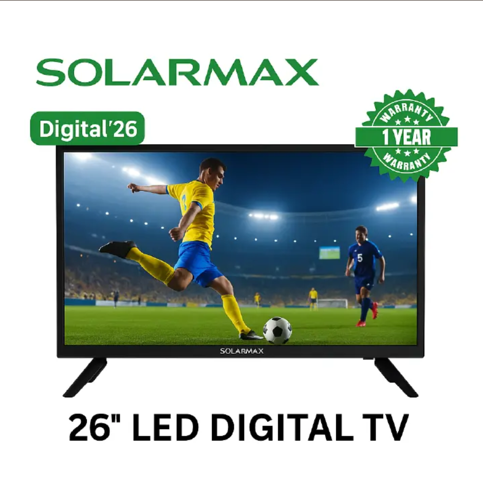 SOLARMAX 26 Inch Digital LED TV AC/DC FREE TO AIR CHANNELS-USB/HDMI/VGA Clear Images with inbuilt decoder