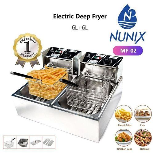 Nunix 6L+6L Commercial Double Electric Deep Fryer Stainless Steel Household Chips Frying Pan Cookware Silver