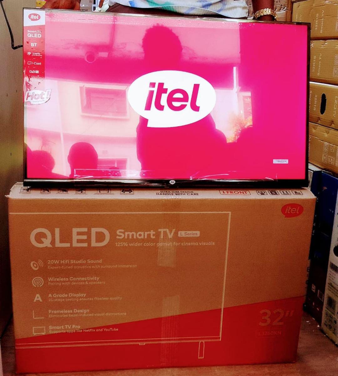 ITEL 32" INCH,QLED BLUETOOTH TV,FRAMELESS Smart Android TV Inbuilt Decoder, WIFI Netflix Youtube
