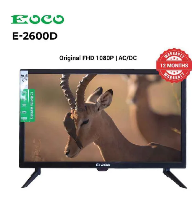 EOCO 26 inch Smart TV Android AC/DC  SMART  DIGITAL TV BLUETOOTH ENABLED. 26 inch Smart Bluetooth AC/DC TV(AT-2600S)Original 1080P Netflix Youtube Android 14 Energy Saving Televison
