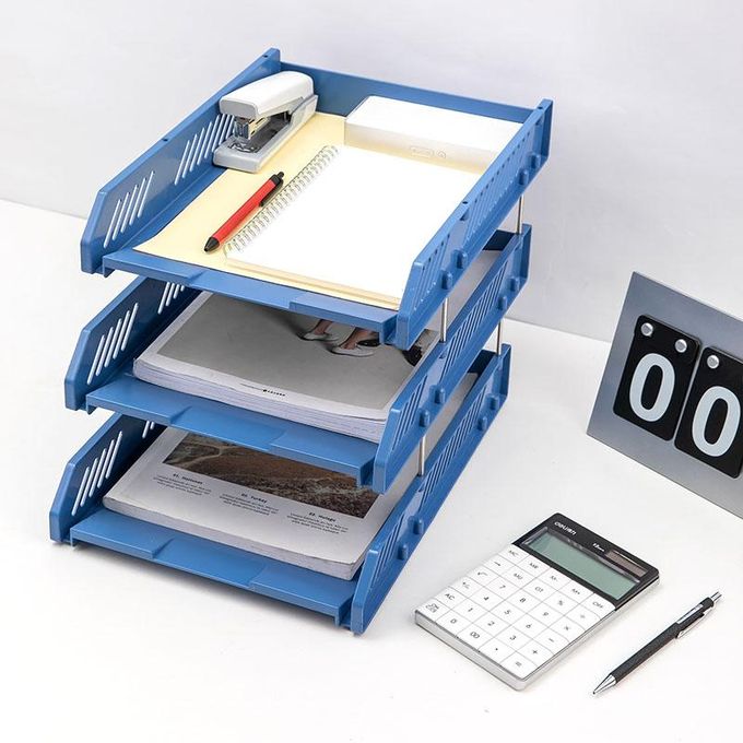 Office 3 Tier Stackable Filing Trays A4 Document Desk Riser Letter Paper Storage Organiser Magazine Rack Storage