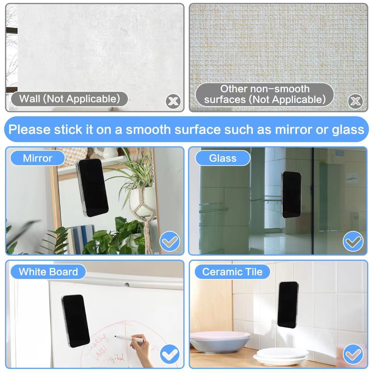 YUELEBUY Double Sided Silicone Phone Suction Cup Holder Phone Accessories Hands-Free Strong Grip Holder for Selfies and Videos Silicon Phone Holder Fits for iPhone and Android