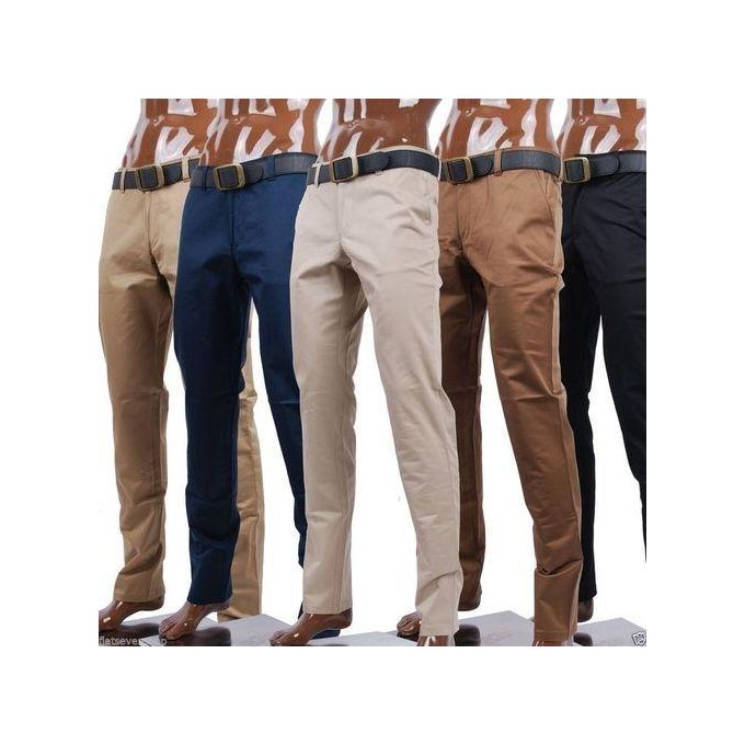 5 Pack Men’s Soft Khaki Pants – Premium Slim Fit Casual and Official Trousers for Office, Business, Church and Everyday Wear in Assorted Colors with FREE Pair 2-Way Genuine Leather Belt