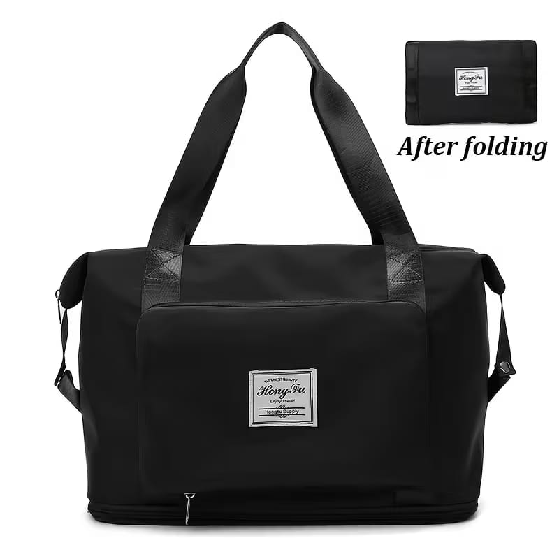 Foldable Duffel Bag, Portable Expandable Travel Bag, Waterproof Lightweight Travel Luggage Bag for Sports, Gym & Vacation -Black