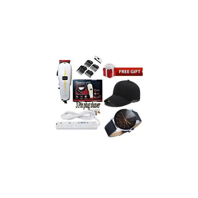 Geemy BEST SHAVER // BEST ELECTRIC SHAVER / PROFESSIONAL KINYOZI SHOP HAIR SHAVING MACHINE(HAIRCUT) TRIMMER- KINYOZI + FREE 4 WAY POWER EXTENSION CABLE WATCH & CAP