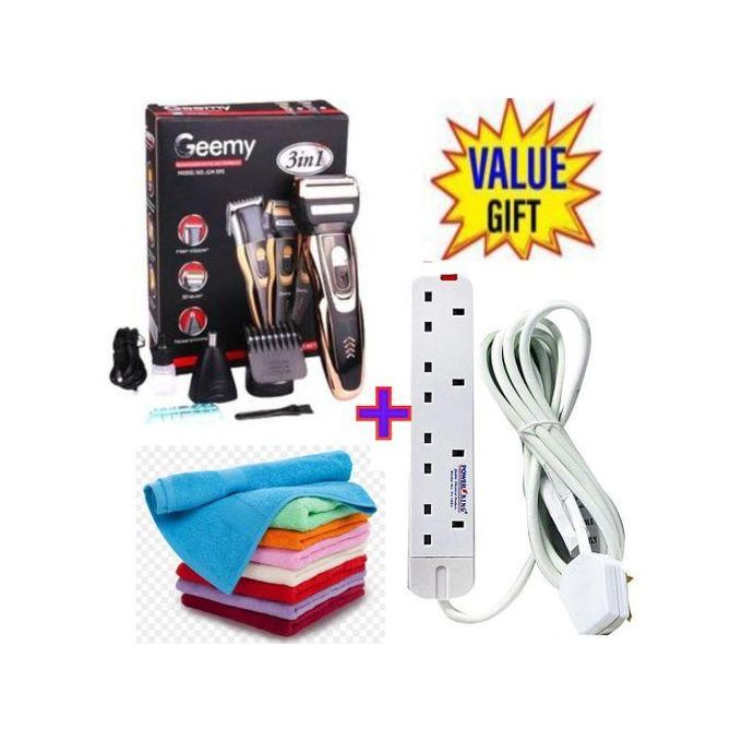 Geemy New Pro Hair Shaving Machine 3 In 1(Nose & Pubic Epilator) -Adult Children Shave // Pupil Shaver // Student Shaver+4 Face Towels + 4Way Power Extension